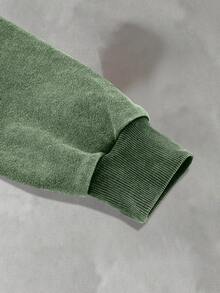 PAVTROS Plain Green Knitted Fabric Men's Hoodie Short Length Zip-Up With Drop Shoulder Long Sleeve Tops - Green - View 4