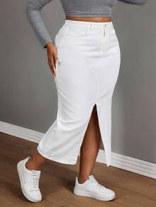 SHEIN SXY Túi nữ có kích thước lớn Váy xẻ tà dài thường ngày - trắng - Xem 3