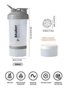 1 件装蛋白质摇摇杯运动水壶，适用于锻炼前后，健身房搅拌瓶，带不锈钢球运动水壶，户外水壶 - 灰色 - 查看 7