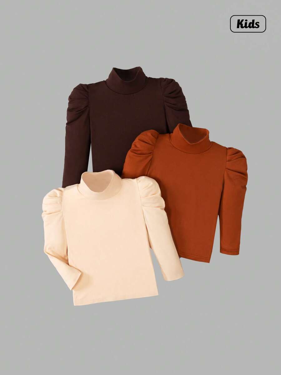 Sweetra Camiseta casual de manga longa com gola alta e bolha para meninas, para o outono - Ver 1