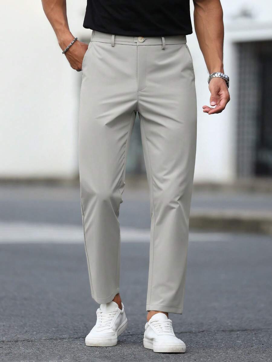 Calvornis Men's Solid Color Casual Everyday Pants - Grey - View 1