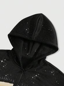 ROMWE MEN Street Life 男士秋冬图案印花长袖拉链连帽卫衣 - 黑色 - 查看 3