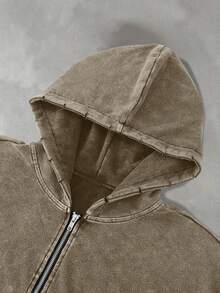 PAVTROS 男士纯色连帽休闲长袖运动衫 - 咖啡棕 - 查看 3