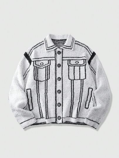 Street Life Cardigan uomo di moda con stampa grafica a maniche lunghe