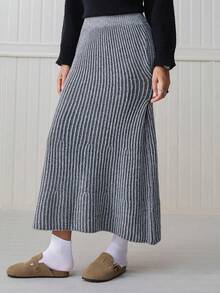 SHEIN LilyWest Women's Pleated Elastic Waist Skirt - Grey - View 3