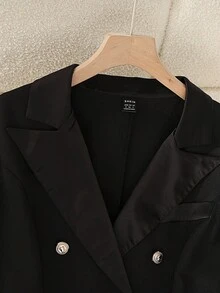 GlowEve Women's Autumn Commuter Mandarin Collar Metal Double-Breasted Mid-Length Jacket - Black - View 5