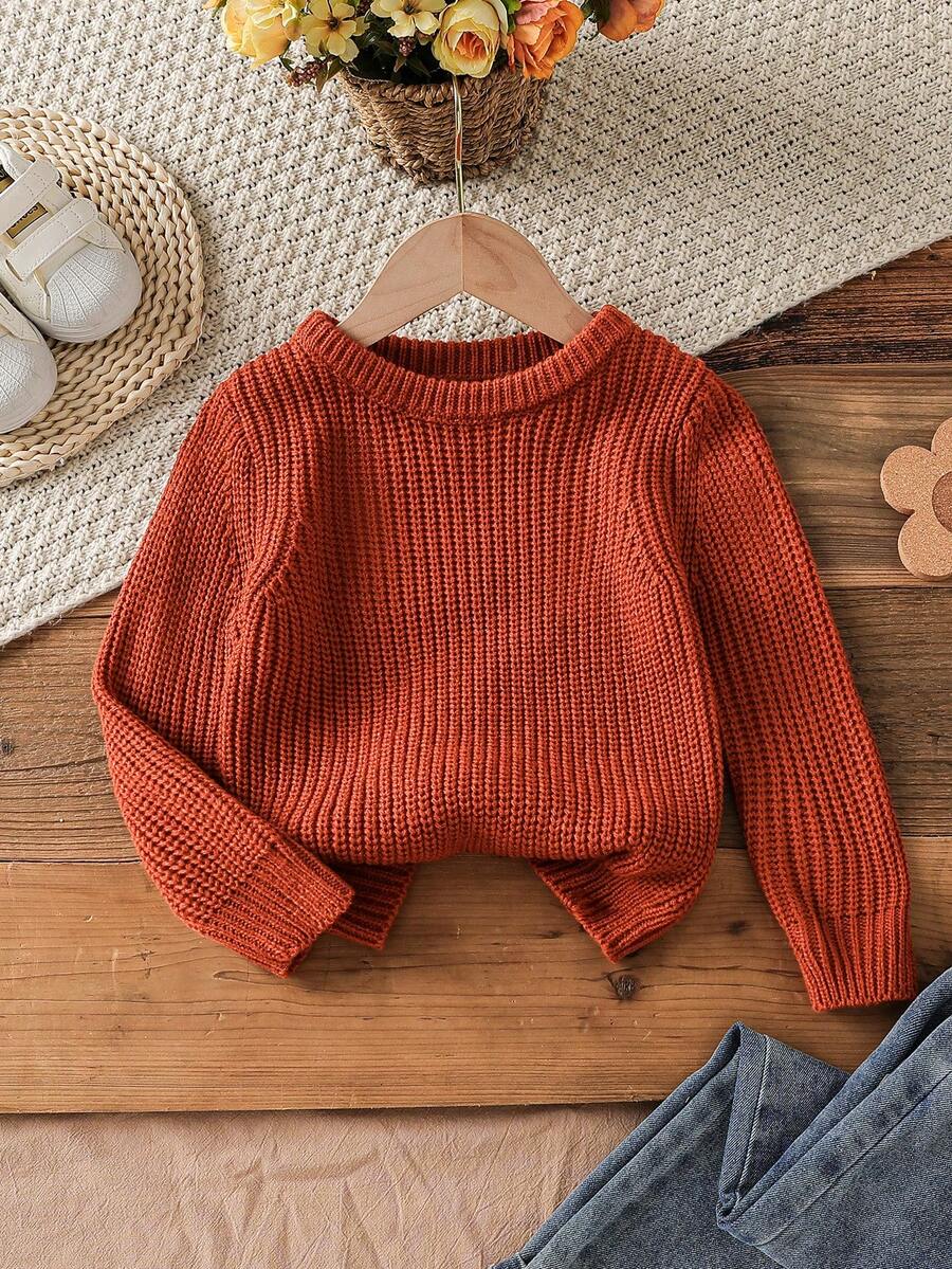 SHEIN Vintaside Kids 女童卡其色長袖針織上衣與裙子套裝,舒適適合秋冬穿著,適用於學校、日常、派對,百搭女童秋季毛衣連身裙,幼兒秋冬服飾 - 卡其色 - 查看 1