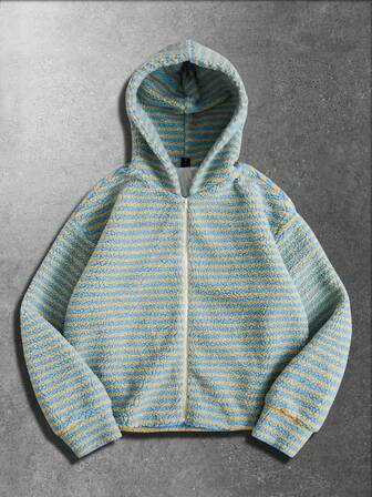 Street Life Giacca ampia con cappuccio in pile a righe da uomo