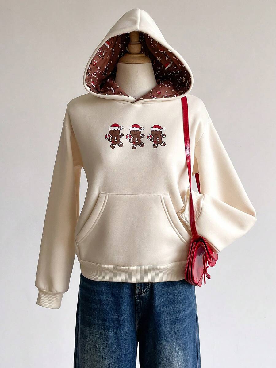 Sweetra Young 少女休闲可爱碎花帽,花卉字母印花口袋卫衣,适合上学、学生、日常穿着、街头风格,百搭 - 彩色 - 查看 1