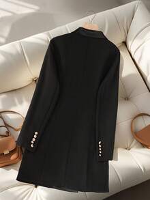 GlowEve Women's Autumn Commuter Mandarin Collar Metal Double-Breasted Mid-Length Jacket - Black - View 2