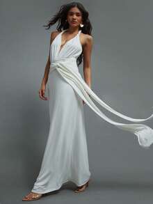 Hauture 优雅性感纯色露背挂脖连衣裙 - 白色 - 查看 5