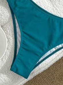Swim Chiccia Bộ đồ bơi liền thân nữ màu trơn thanh lịch, dây đeo bèo nhún, khóa kim loại trang trí, cổ chữ V, hở lưng gợi cảm, bikini màu xanh ngọc mùa hè, đồ bơi bèo nhún, bộ bikini bèo nhún. - Màu xanh ngọc - Xem 8