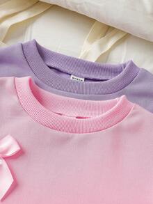 2pcs/Set Young Girls Fashion Solid Color Bowknot Crew Neck Long Sleeve Sweatshirt, Suitable For Casual, Sports, Everyday Wear, Spring/Autumn & Winter - Multicolor - View 6