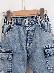 YOUNG BOYS Loose Straight Leg Jeans With Side Pockets, Casual & Versatile School Style - Medium Wash - View 5