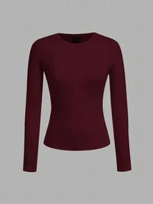 SHEIN EZwear 大码纯色圆领插肩长袖休闲百搭T恤 - 彩色 - 查看 5
