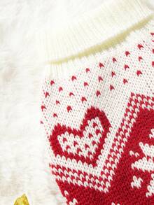 PETSIN 1件圣诞宠物猫狗通用红色爱心雪花费尔岛图案提花针织弹力舒适狗狗圣诞毛衣 - 彩色 - 查看 6