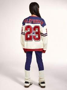 Radiana Tween Girl Casual Retro Letter & Number Badge Graphic Sweatshirt And Leggings 2 Pieces Set, Collegiate Style, Back To School, Fashion Sportswear, Crew Neck Comfortable Long Sleeve, Suitable For Autumn/Winter Fall - Multicolor - View 3