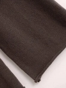 Franclia Women's Solid Color Drop Shoulder Long Sleeve Casual Sweater And Wide Leg Pants 2 Piece Set, Autumn/Winter - Coffee Brown - View 7