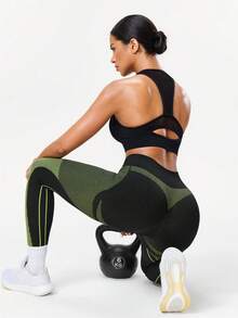 Seamluxe SHEIN Sport Women's Butt Lifting Sports Leggings, Slim Fit - Black - View 5