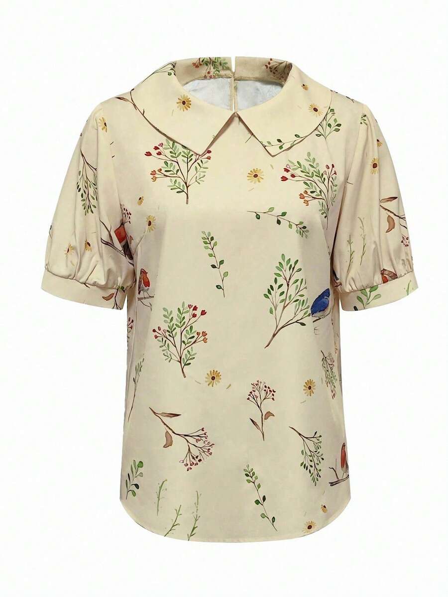 EMERY ROSE Women's Casual Puff Sleeve All-Over Print Design Blouse - Multicolor - View 1
