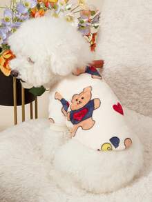 PETSIN 1 件宠物猫狗通用可爱杏熊图案印花时尚毛绒保暖弹力舒适狗狗圆领 - 彩色 - 查看 6