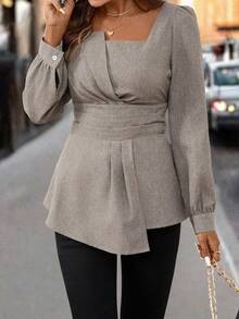 Editum Women's Khaki Woven Casual Commuter Shirt, Autumn/Winter Winter Shirt New Year Thanksgiving - Khaki - View 6