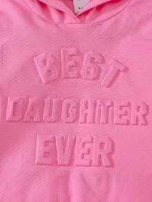 SHEIN 女婴幼儿 0-3 岁 4 季弧形下摆长袖运动衫 + 紧身裤套装，有趣的“爸爸的女孩”标语，朦胧蓝色，棉质面料，秋冬装 - 玫紅色 - 查看 6