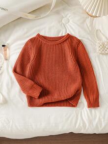 SHEIN Vintaside Kids 女童卡其色長袖針織上衣與裙子套裝，舒適適合秋冬穿著，適用於學校、日常、派對，百搭女童秋季毛衣連身裙，幼兒秋冬服飾 - 卡其色 - 查看 3