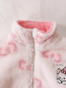 2 件套女童可爱甜美翻领长袖上衣和舒适休闲裤羊毛家居服套装 - 白色 - 查看 4