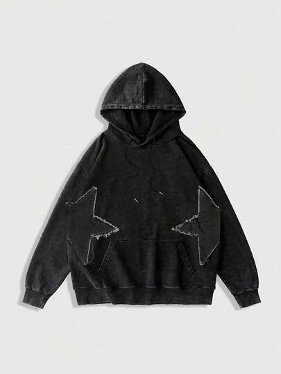 Street Life Plus Size Star Pattern Hooded Long Sleeve Sweatshirt