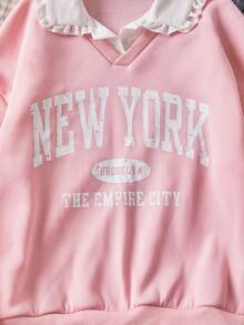 Teen Girls Pink Long Sleeve Sweatshirt,Peter Pan Collar 2 In 1 Design,Y2k Fashionable Casual Versatile For Autumn,Holiday,Back-To-School - Pink - View 4