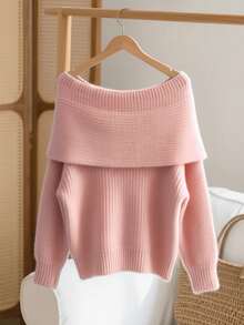 GlowEve Autumn/Winter New Pleated Soft Elegant Minimalist Elegant Oversized Bow Crew Neck Long Sleeve Chunky Knit Sweater For Women