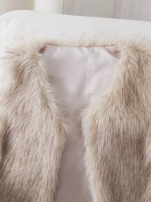 SHEIN Elladie kids Chaqueta casual sin mangas, esponjosa y cálida deunicoloro para niña - Albaricoque - Ver 4