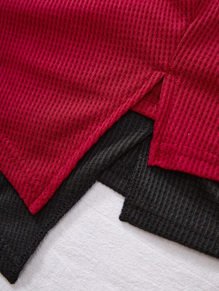 少女纯色圆领长袖褶饰不对称下摆T恤 - 彩色 - 查看 5