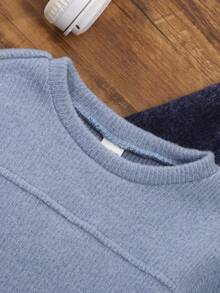 SHEIN Set 3 buc. bluze casual minimaliste din fleece pentru băieți mici, cu guler rotund, umeri căzuți, mânecă lungă, pachet avantajos în 3 culori, confortabile și moi - Multicolor - Vizualizare 2