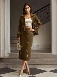 ZEYLAH Handcrafted Floral Decor Women's Skirt - Brown - View 6