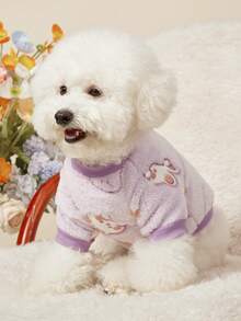 PETSIN 1件宠物猫狗通用紫色小兔子可爱图案印花毛绒保暖弹性舒适狗狗圆领 - 紫色 - 查看 5