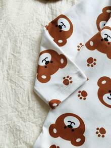 Vintaside Kids 2 件套男婴秋季新款 2025 可爱熊印花翻领长袖连体衣和宽松裤子套装 + 帽子，休闲舒适服装 - 彩色 - 查看 6