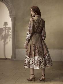 MOTF PREMIUM Váy sơ mi họa tiết hoa Colorblock - Màu be - Xem 2