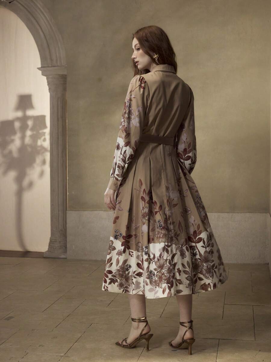 MOTF PREMIUM COLORBLOCK FLORAL PRINT SHIRT DRESS - Apricot - View 2