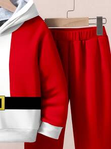 SHEIN 2pcs/Set Young Boys Casual Loose Fit Long Sleeve Hoodie Sweatshirt, Classicy Cool Christmas Santa Claus, Christmas Tree, Christmas Gift, Christmas Snowflake, Snowman, Merry Christmas Graphic Print, Suitable For Autumn/Winter - Multicolor - View 5