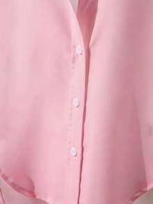 适合青少年女孩的宽松休闲中长衬衫 - 粉色 - 查看 5