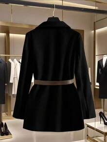 GlowEve Áo khoác Blazer nữ thiết kế ve áo, eo bó, dáng ôm, trang phục thường ngày/công sở, phong cách Pháp thanh lịch, màu be/khaki, tay dài, thu/đông - màu đen - Xem 2