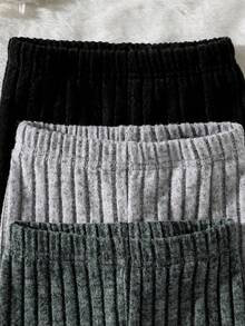 SHEIN 3 pièces Leggings/pantalons pour bébés et tout-petits garçons, style décontracté avec logo de voiture simple, tricot côtelé brossé, couleur unie, convient pour le port quotidien, saison automne/hiver - Multicolore - Voir 4
