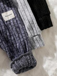 SHEIN 3 件套婴幼儿男童休闲风格简约汽车标志拉绒罗纹面料纯色紧身裤，适合秋冬季日常穿着 - 彩色 - 查看 6