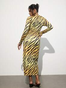 INAWLY Women's Allover Print Square Neck Fitted Long Sleeve Dress, Christmas - Multicolor - View 2