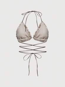 Fairycore Y2K Sexy Deer Spot Print Fluffy Bikini Top For Women - Khaki - View 2