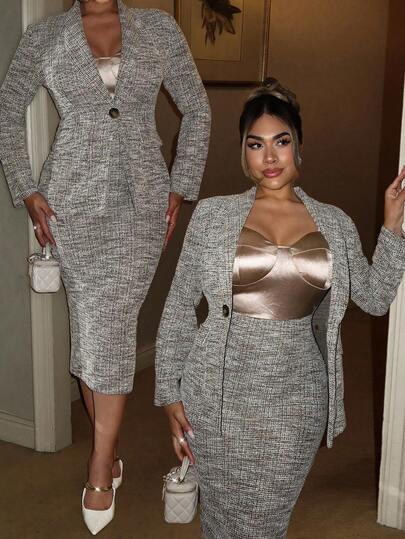 Xyvia Women's New Elegant Chic Christmas, Halloween, Thanksgiving, New Year Party, Casual, Commute Stretchy Satin Camisole Dress And Jacket Suit, Fashionable Outfit