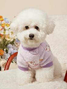 PETSIN 1件宠物猫狗通用紫色小兔子可爱图案印花毛绒保暖弹性舒适狗狗圆领 - 紫色 - 查看 6