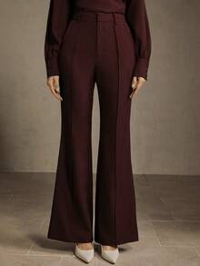 MOTF PREMIUM WOMEN'S ELEGANT COMMUTER SOLID PINTUCK FLARE PANTS - Red - View 3